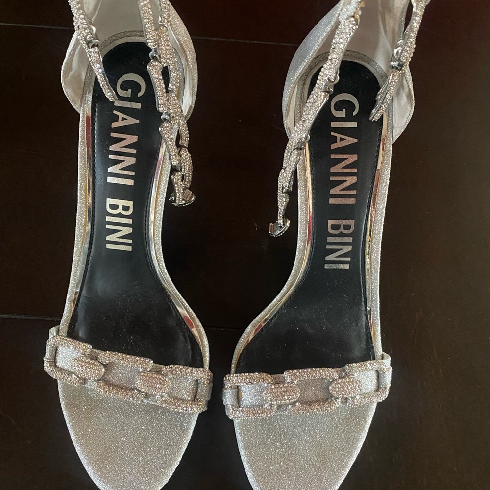 Gianni Bini Silver Sandals with Sparkly Straps and High Heels